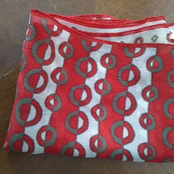 Red And White Vintage Silk Scarf  | Size OS - Picture 2 of 5